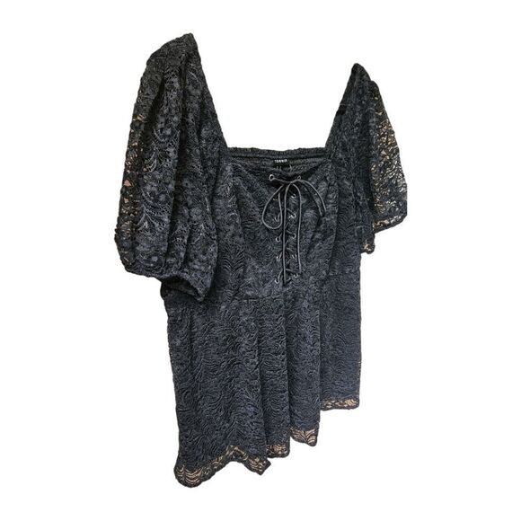 TORRID BLACK Babydoll Short Sleeve Chenille Lace SquareβNeck Blouse Plus Siz2X - Picture 4 of 16